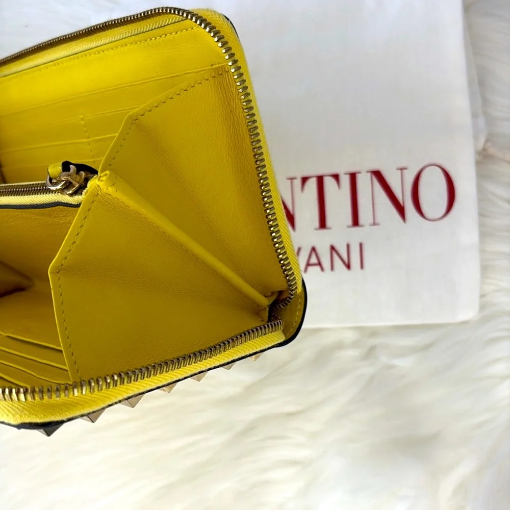 Valentino Garavani Yellow‎ Rock Stud Zipper Wallet